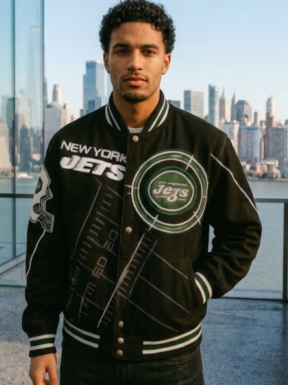NFL New York Jets Men's Embroidered Stitched heavy weight snap button coat 3XL